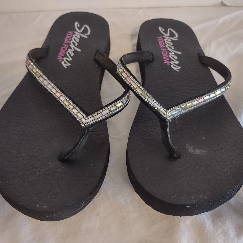 SKECHERS WOMENS FLIP FLOPS BLACK 8